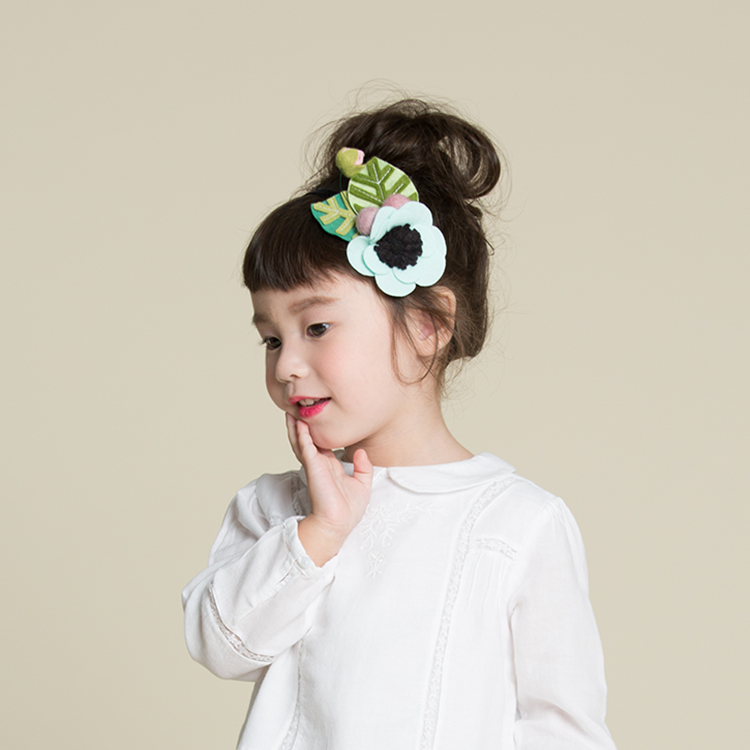 羊毛氈粉藍花手作髮帶 嬰兒 15英吋