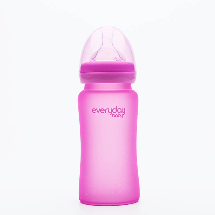 寬口徑防護感溫玻璃奶瓶300ml 粉紅