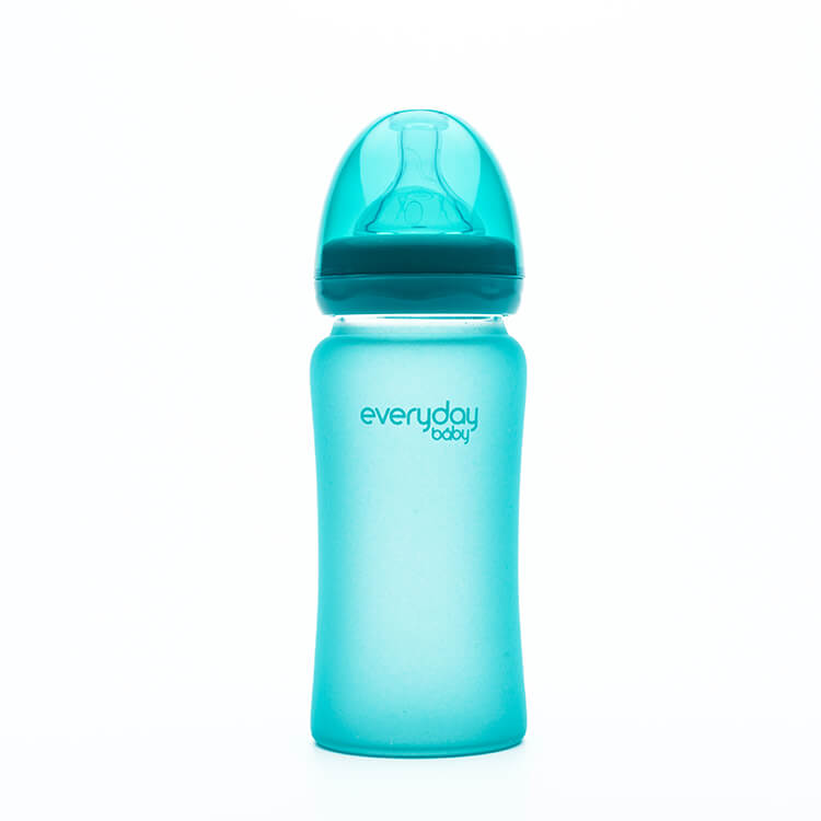 寬口徑防護感溫玻璃奶瓶300ml 天藍